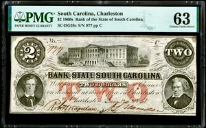 Billete obsoleto del 12 de junio de 1861 Charleston State of South Carolina $2 PMG Ch 63 - Imagen 1 de 2