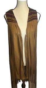 Women’s Loveriche Boho Southwest Fringe Cowgirl BROWN Faux Suede Vest Small NEW - Picture 1 of 13