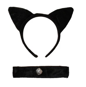 Sexy Ladies Black Cat Ears Headband & Collar Fancy Dress Costume Hen Party Alice - Picture 1 of 1