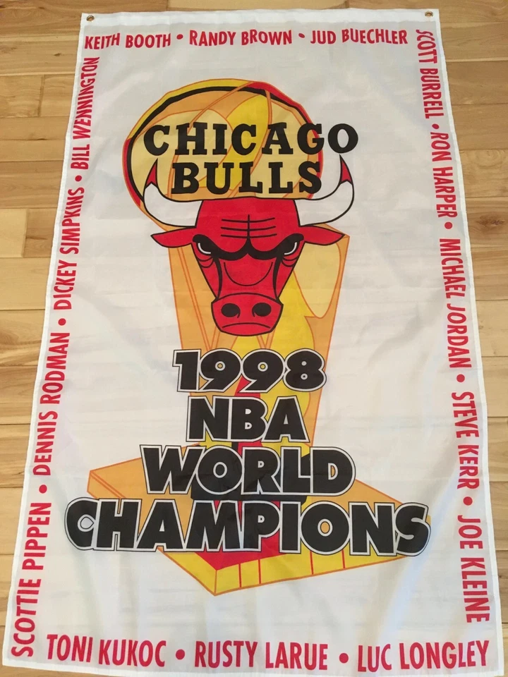 Bandera/bandera del Campeonato de la NBA Chicago Bulls 1998 3'x5' - "The Last Dance" Foto 1 de 2