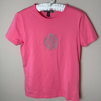 LRL Ralph Lauren Camiseta Activa Mujer Mediana Top Camiseta Rosa Cresta Metálica Foto 1 de 4