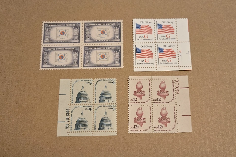 4 DIFFERENT ‘BLOCK of 4’ STAMPS – FEATURING VARIOUS THEMES - Image 1 of 1