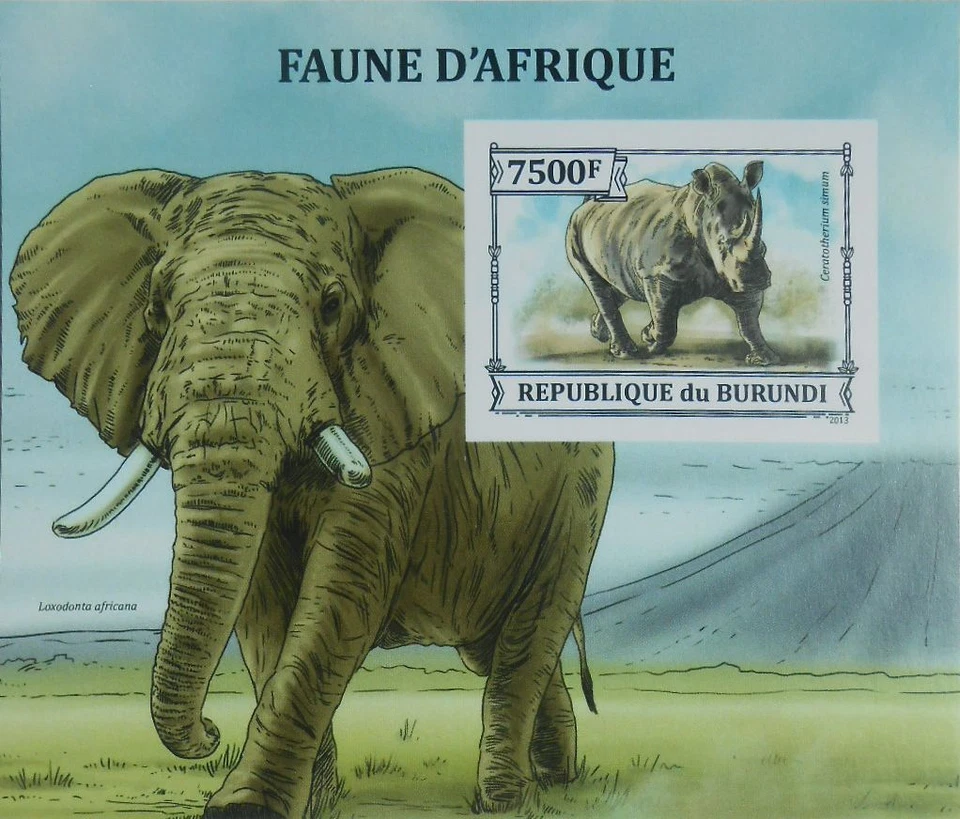 African fauna Rhinoceros Elephant Burundi s/s Sc.1406 MNH #BUR13305b IMPERF - Image 1 of 1