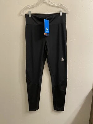 Calça de corrida Odlo feminina tamanho pequeno preta langnes à prova de vento zíper no tornozelo bolso com zíper - Imagem 1 de 4