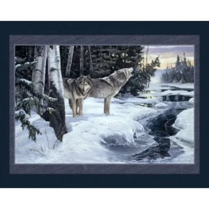 Wilderness Cry Wolf Wildlife Blue - Fabric Quilt Panel - 100% Cotton - 36" x 45" - Picture 1 of 9