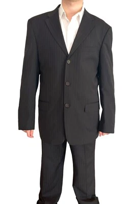 TRAJE HOMBRE VALENTINO ROMA MARRÓN 3 BOTONES RAYAS MEZCLA LANA ELÁSTICO 42 L W34 Foto 1 de 4