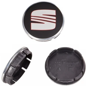 4 SEAT Original Nabenkappen 56 mm Felgendeckel Nabendeckel Leon Schwarz Rot - Picture 1 of 1