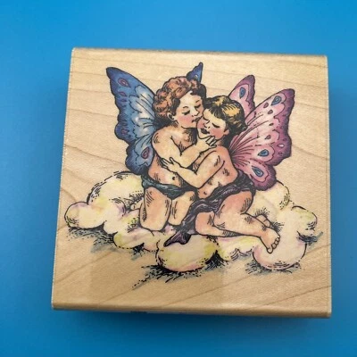 Winged Love~Cherubs~Angels~Butterfly Wings~Cloud~Stampendous~Q001 Rubber Stamp - Image 1 of 4