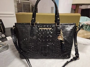 Brahmin Melbourne Collection Mini Asher Black Crocodile-Embossed Leather Tote - Picture 1 of 9
