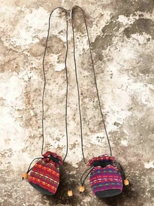 Set of 2 Mexican Handmade Drawstring Pouches Multicolor 4.5x5" - Picture 1 of 4