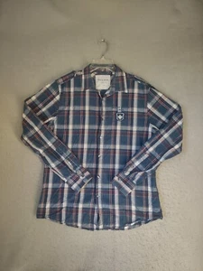 Guess Mens Shirt Large Blue Check Long Sleeve Collared Casual Cotton Button Up - Picture 1 of 10