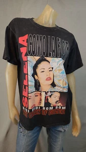 Selena Official Stone Wash Black Crew Neck Short Slv Shirt Blouse Top LARGE USED - Picture 1 of 6