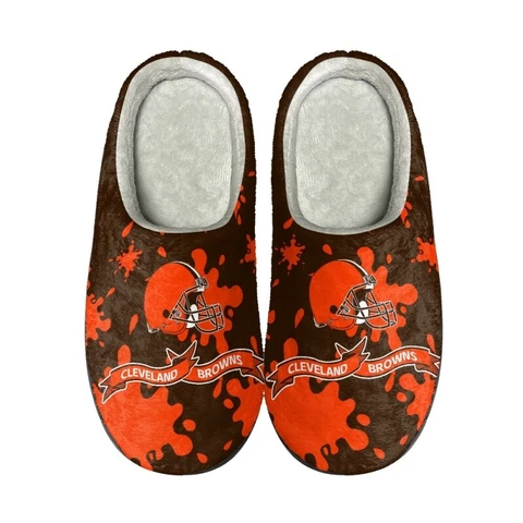 Cleveland Browns Fleece Slippers Unisex Indoor Non-Slip Winter House Shoes Cover