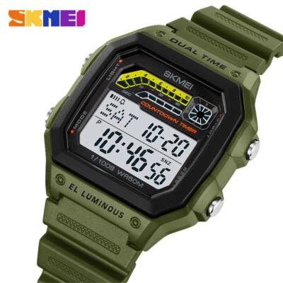 SKMEI Men Military Watch Countdown Digital Wristwatch Army Green Boy Sport Watch - Image 1 of 4