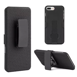 For iPhone 7+ / 8+ PLUS - HOLSTER KICKSTAND COMBO CASE COVER w/ BELT CLIP BLACK - Picture 1 of 6