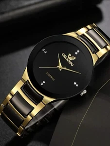 Ladies Women Quartz Wrist Watch Watches with Bracelet Strap... Gold & Black UK - Picture 1 of 4