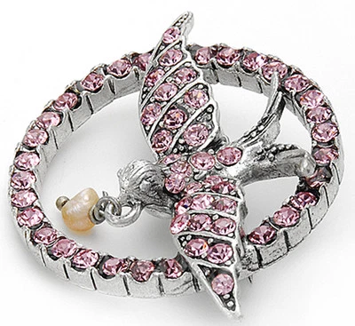 Птица брошь паломник Скандерборг розовый кристалл и жемчуг - Изображение 1 из 2