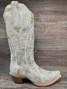 Z5246 Women's Snip Toe Western Boot with Gold and White Embroidery by Corral - Picture 1 of 5