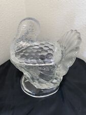 LE Smith Nesting Turkey Dish Clear Glass Covered Heavy Vintage Thanksgiving 2 Pc
