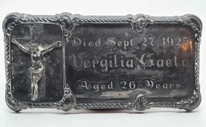 Antique 1925 Art Deco Jesus INRI Silverplate Named Engraved Coffin Casket Plaque - Photo 1 sur 11