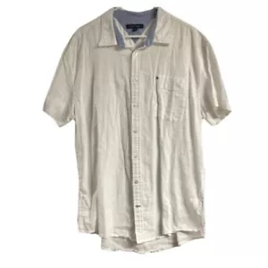Camicia Tommy Hilfiger uomo XXL bianca lino cotone manica corta logo con bottoni - Foto 1 di 13