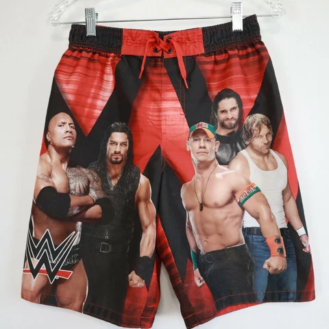 WWE Wrestling Men's Red Lined Swim Shorts Size Small - The Rock, John Cena Cover