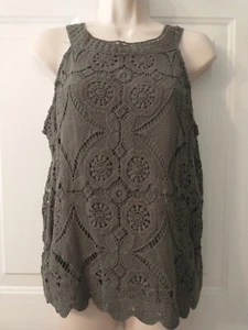 NWT ADiva Sleeveless Key Hole Neck Lined Fatigue Cotton Lace Top sz X-Small - Picture 1 of 8