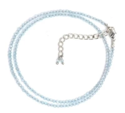 AAA Beautiful Blue Topaz Faceted Round Gemstone Beads Handmade Necklaces 24'' - Image 1 of 4