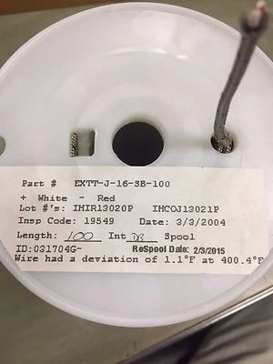 EXTT-J-16-SB-100 Rojo/Blanco 100 ft PFA Recubierto Alambre 16 AWG Acero Inoxidable Sobretrenzado Foto 1 de 3