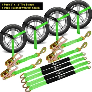 4 Pack Axle Strap Ratchet Lasso Tire Tow Truck Wrecker Car Hauler Tie Down Strap - Picture 1 of 9