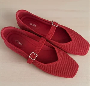 Vivaia Margo Square Toe Flats EU 41.5 US 10 Mary Jane Shoes Red Knit Washable - Picture 1 of 13