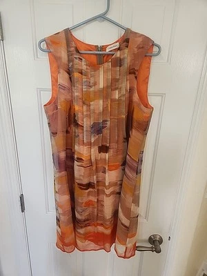 Vestido para mujer Calvin Klein naranja seda multi mangas plisado forrado talla 12 Foto 1 de 4