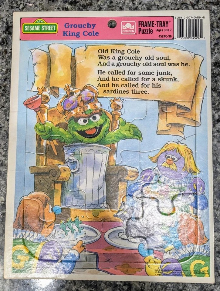 PUZZLE BANDEJA MARCO GROUCHY KING COLE DORADO CALLE SÉSAMO 1989 DE COLECCIÓN  Foto 1 de 1