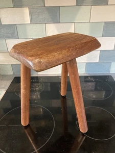 Vintage Wooden Rustic Handmade 3 Legged Stool UNUSUAL 30.5cm Tall 25cm Widest - Picture 1 of 9