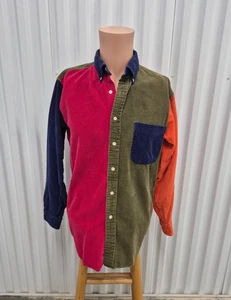 Camisa vintage de los 90 J Crew de pana bloques de color para hombre pequeña manga larga con botones - Imagen 1 de 10