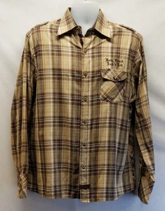 Camisa Fender Rock & Roll Religion Para Hombre Grande A Cuadros Beige Abotonada - Imagen 1 de 10
