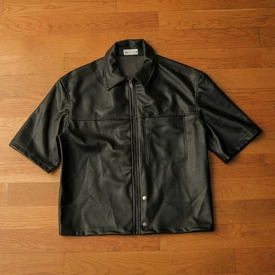 ZARA Faux Leather Oversized Short Sleeve Zip Overshirt Black Size M Streetwear - Image 1 of 4