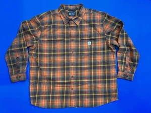 CARHARTT Men’s 2XL Loose Fit Flannel Button Down Long Sleeve Shirt Orange - Picture 1 of 7