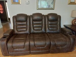 Sofa, Love Seat and Recliner. Open arms for storage, 8 cup holders, 6 USB conn