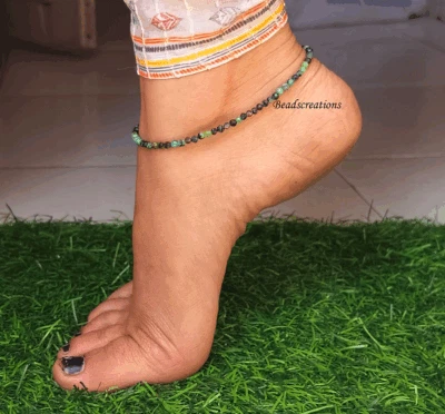 Natural Ruby Zoisite Beads Faceted Round Beads Beaded Anklet - Image 1 of 4