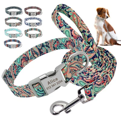 Tribal Nylon Dog Collar Personalised Custom Name Number Pet Cat Bohemian Floral - image 1 of 4