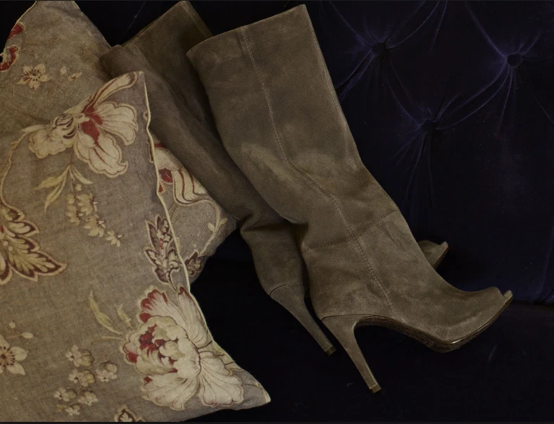 38 США 8,0 ❤️ Pedro Garcia заглянуть носок серый из натуральной замши кожи сапоги до колена - Изображение 1 из 4