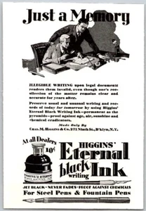 Anuncio impreso 1929 tinta negra eterna de Higgins solo un recuerdo pequeño 3 x 4 - Imagen 1 de 3