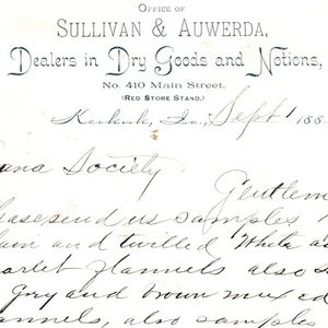 Keokuk, Iowa Sullivan & Auwerda Dry Goods Store Membrete Amana IA R1 1888 - Imagen 1 de 3