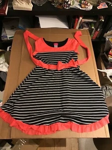 Pinky Girl's Dress Sz. Small Pink Edge Black and White Striped in Good Condition - Picture 1 of 7