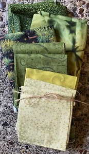 Lot Of 3 Pretty Quilting Fabrics - (6 3/4Yards)  + 5 FQ Batik Trees Dots Green - Picture 1 of 14