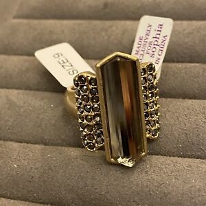 Lia Sophia RANSOM Ring Brown & Charcoal Crystals on Matte Gold Tone Sz-9