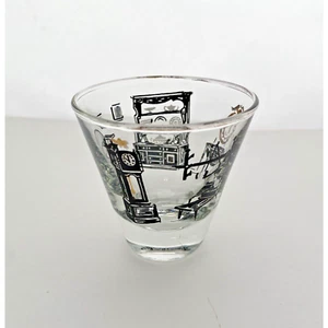 Vintage Libbey Shot Glass Antique Furniture Scene Black Gold 1960 - Picture 1 of 10