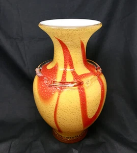 Large VTG Italy Murano Cased Art Glass Vase Red / Gold Leaf Flecks Mid Century - Picture 1 of 11
