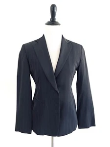 Blazer completo donna donna Karan un bottone taglia 2 blu navy giacca scollo a V - Foto 1 di 12